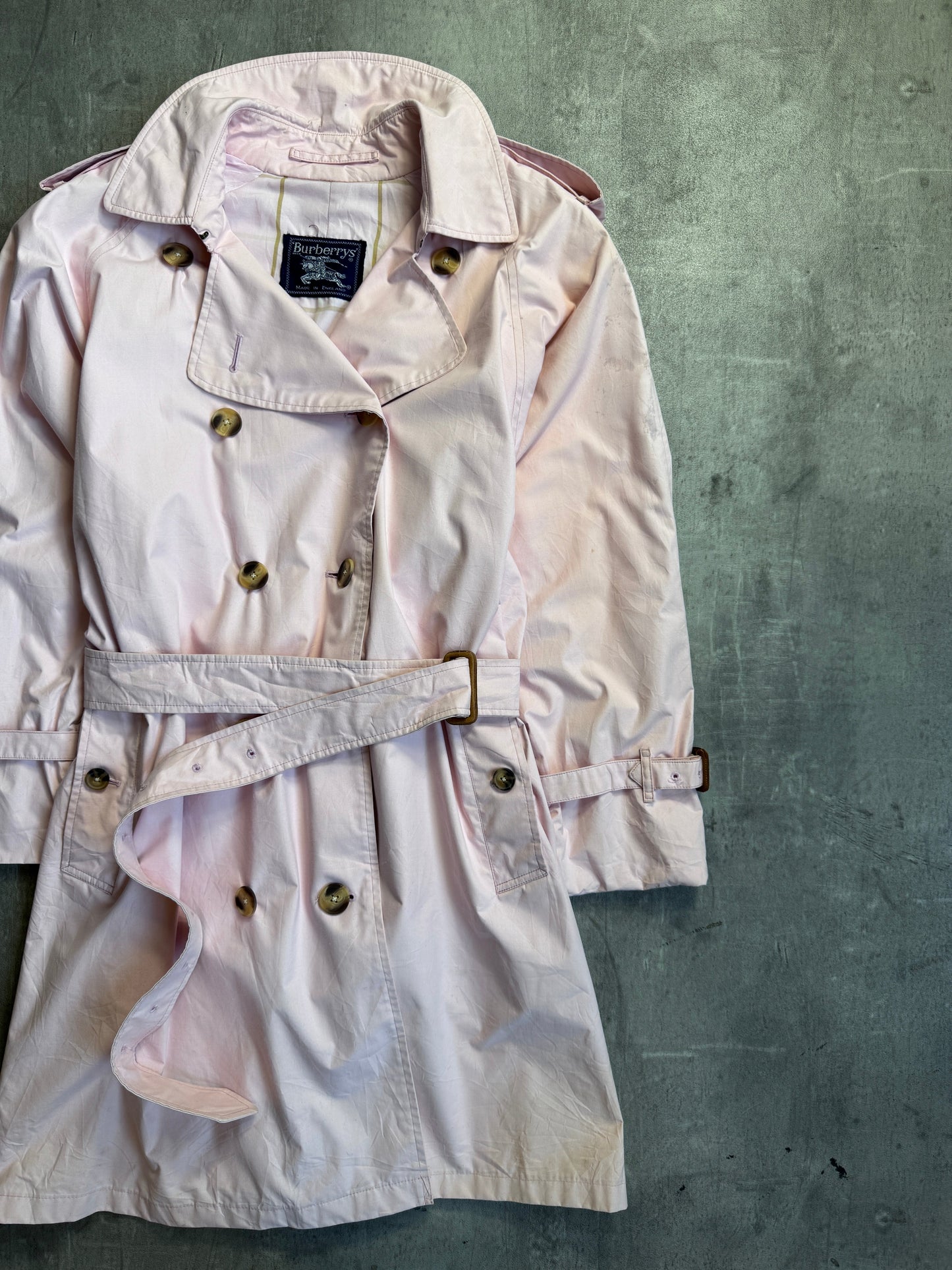 Burberry Baby Pink Belted Half Lined Trench Coat