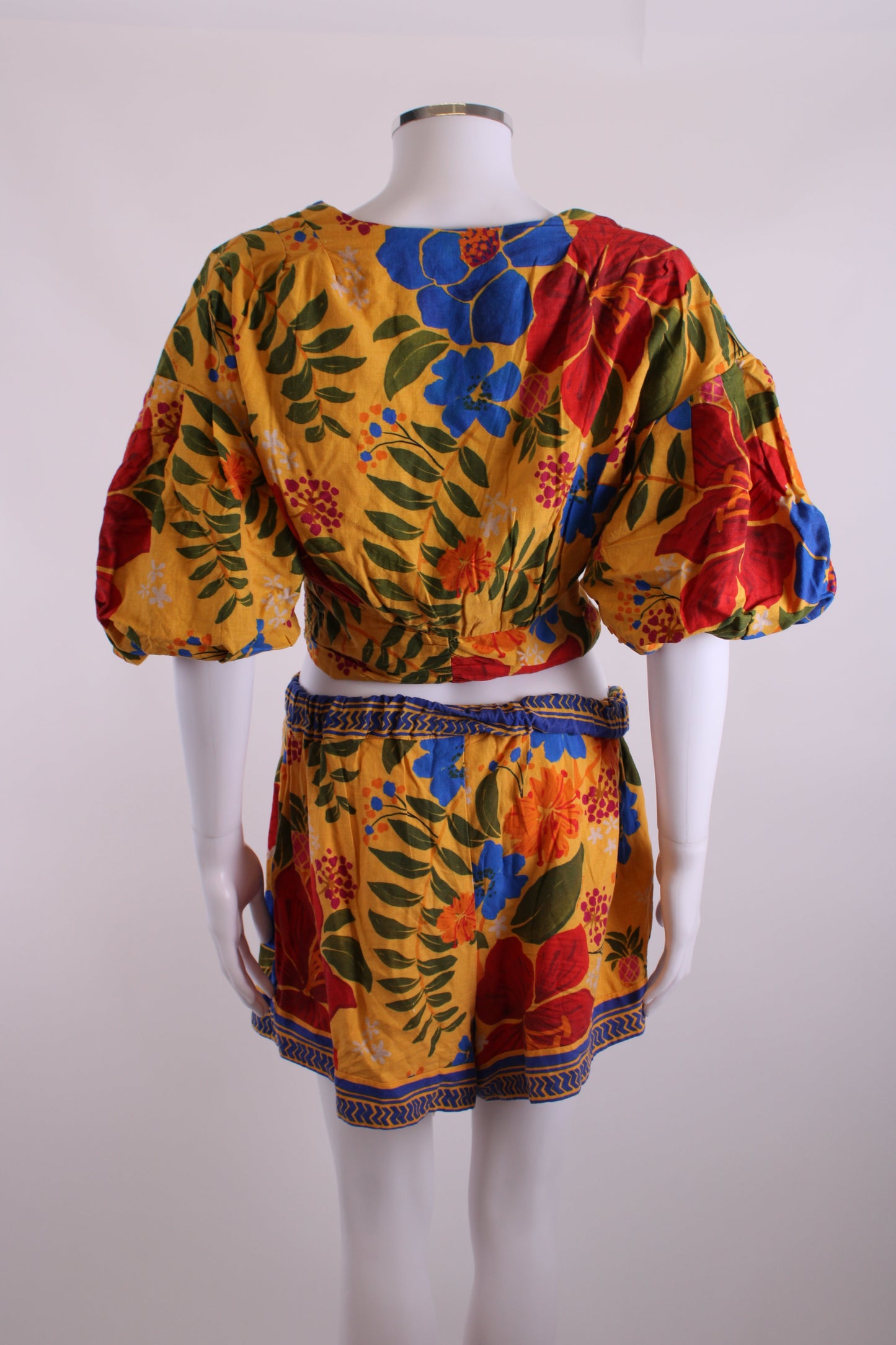 Farm Rio Floral Print Top/ Shorts Co-ord Yellow/ Blue S/M | Medium, Blue