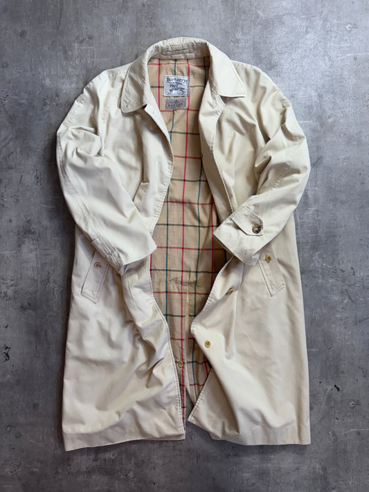 Vintage 80s Burberry Hantak Cream Tattershall Check Lined Single Breasted Trench Coat