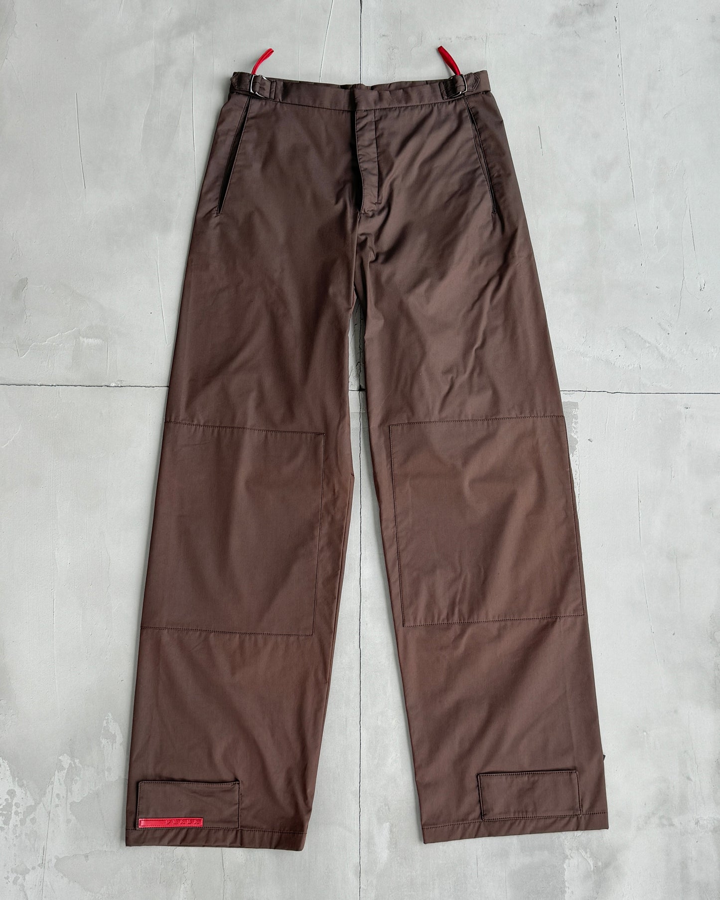 PRADA SPORT 'BELLA HADID' WIDE LEG STRAP TROUSERS - M | Medium, Brown