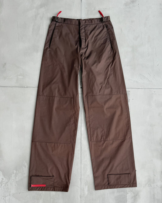 PRADA SPORT 'BELLA HADID' WIDE LEG STRAP TROUSERS - M | Medium, Brown