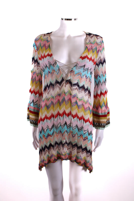 Missoni Mare L/S Chevron Beach Dress Multi Coloured 8 | O/S, Red