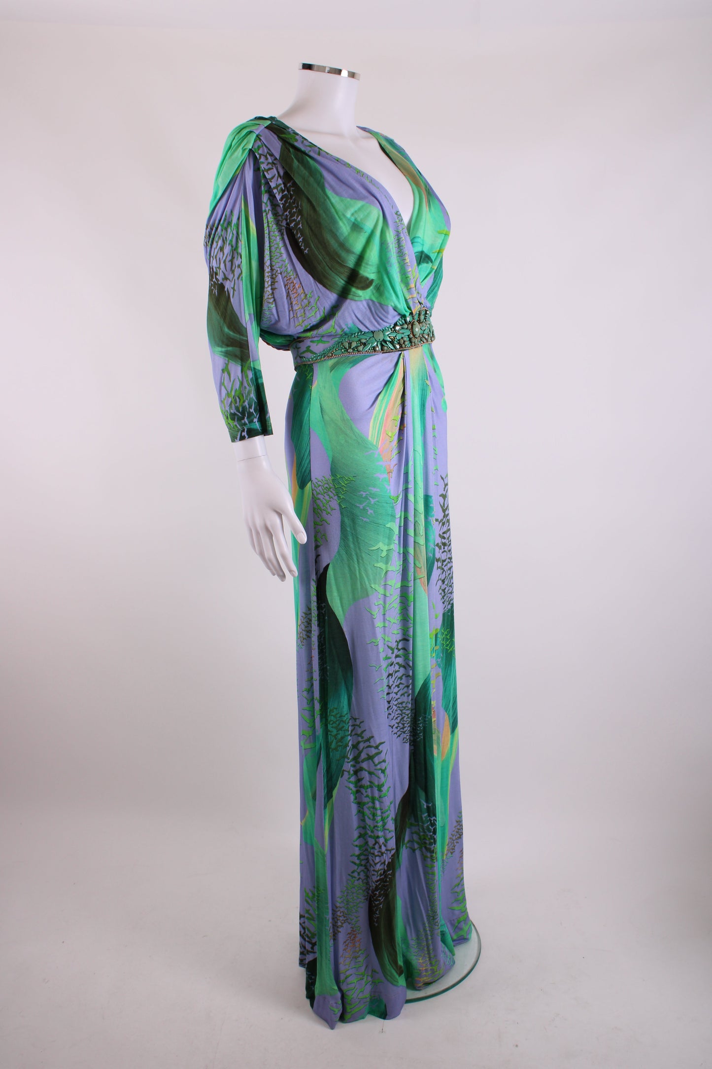 Matthew Williamson Escape S/S Bead Detail Bird Print Dress Green/ Lilac 12 | O/S, Green