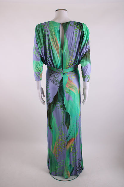 Matthew Williamson Escape S/S Bead Detail Bird Print Dress Green/ Lilac 12 | O/S, Green