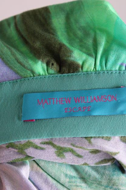 Matthew Williamson Escape S/S Bead Detail Bird Print Dress Green/ Lilac 12 | O/S, Green
