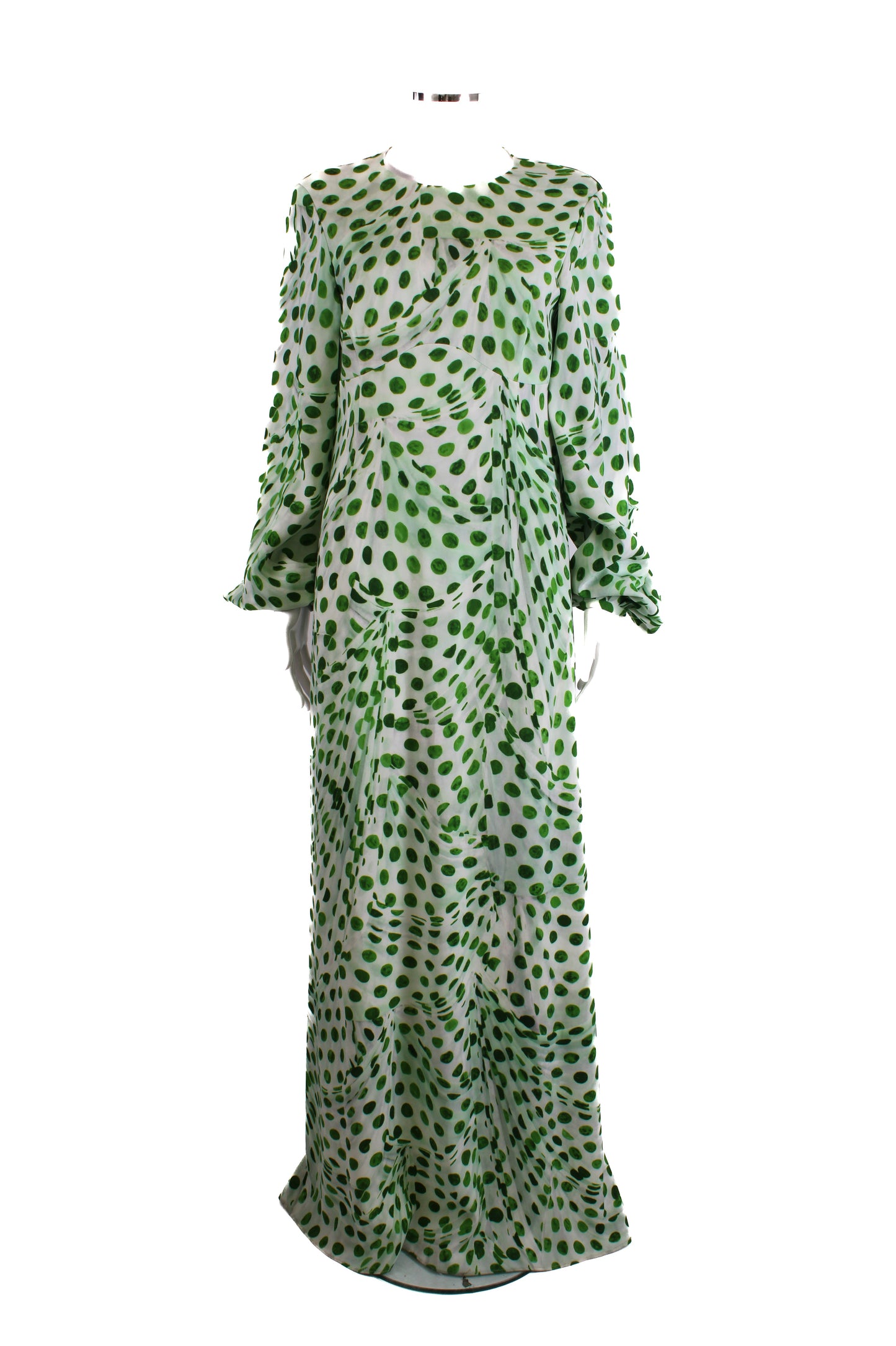 Brandon Maxwell L/S Dot Print Dress Green/ White 12 | O/S, Green