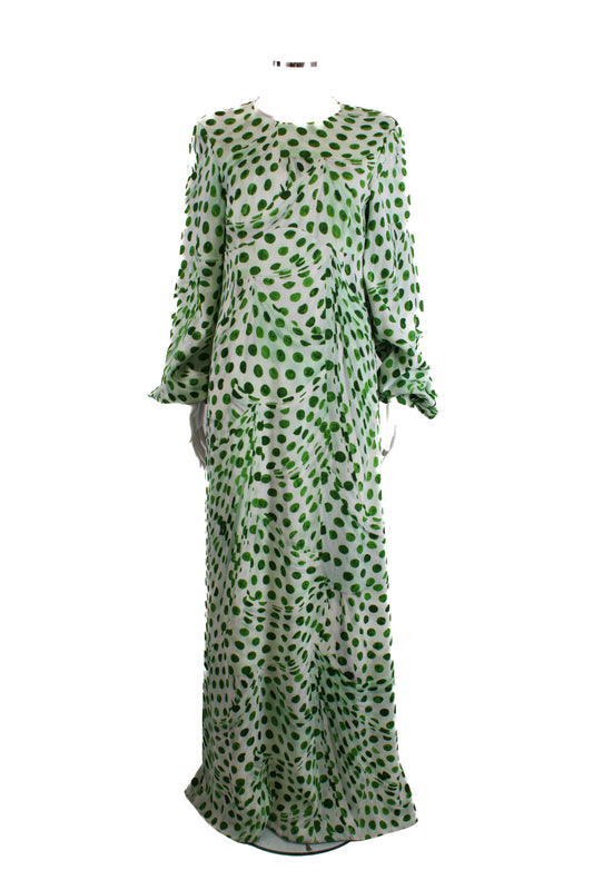 Brandon Maxwell L/S Dot Print Dress Green/ White 12 | O/S, Green