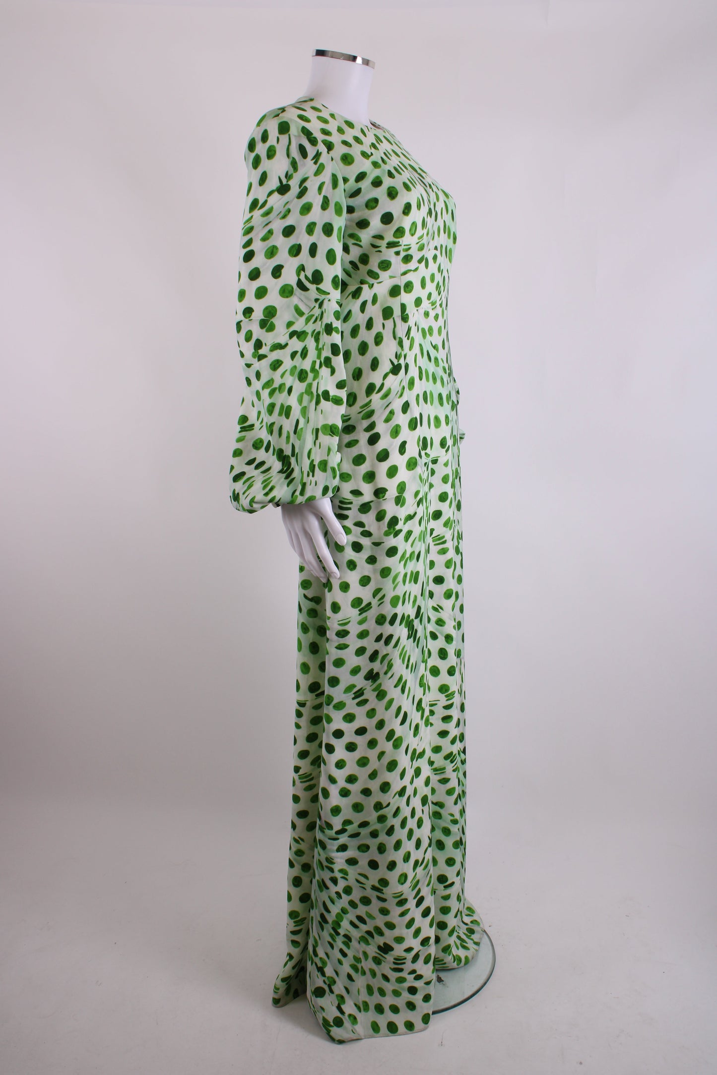 Brandon Maxwell L/S Dot Print Dress Green/ White 12 | O/S, Green