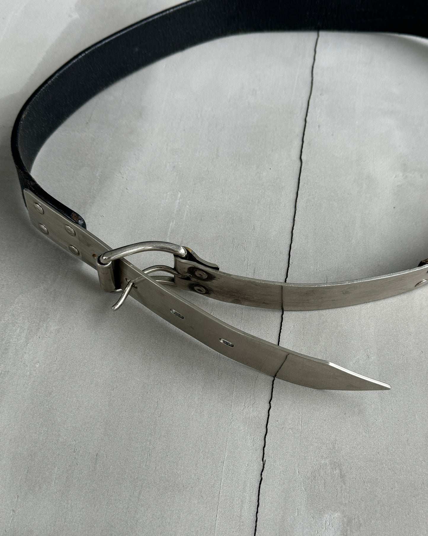 JEAN PAUL GAULTIER 90'S METAL CHROME & LEATHER BELT - M/L | O/S, Silver