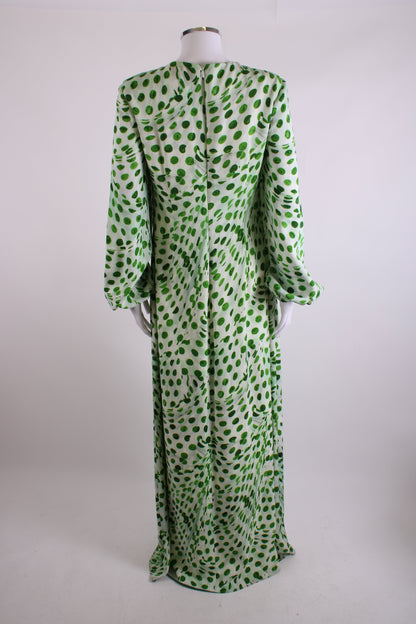 Brandon Maxwell L/S Dot Print Dress Green/ White 12 | O/S, Green