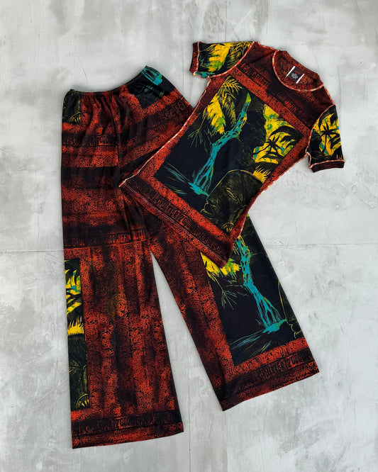 JEAN PAUL GAULTIER JPG 2000'S TROPICAL PRINT MESH TROUSER & TOP SET - S