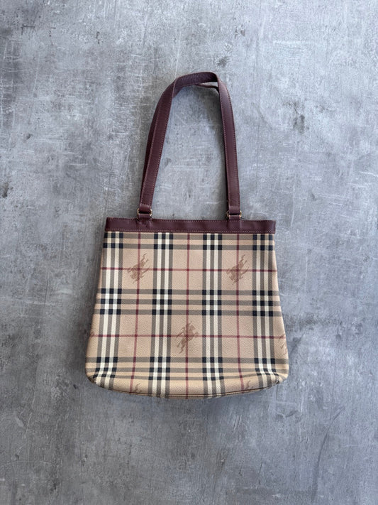 Burberry Nova Check Leather Tote Bag
