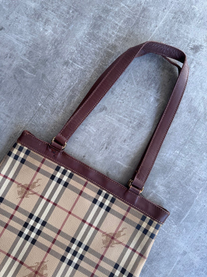 Burberry Nova Check Leather Tote Bag