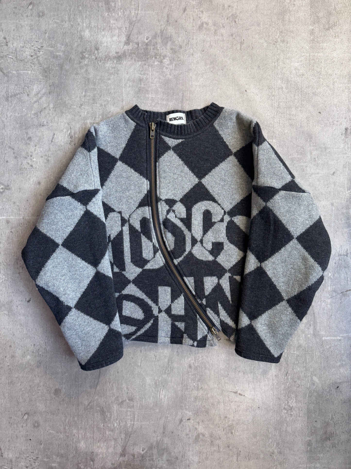 VT Rework: Moschino Jeans Asymmetric Zip Grey Wool Sweater
