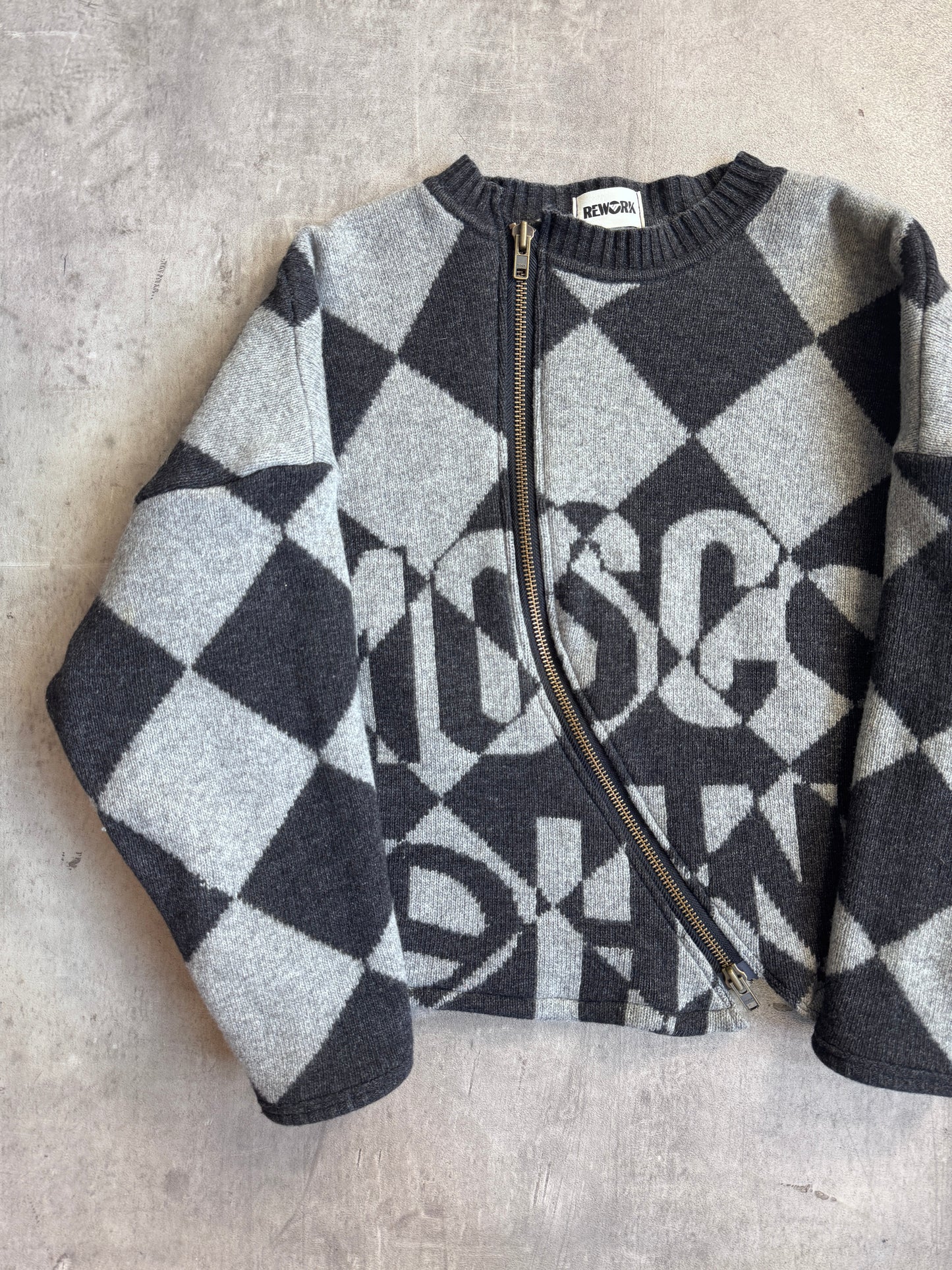 VT Rework: Moschino Jeans Asymmetric Zip Grey Wool Sweater