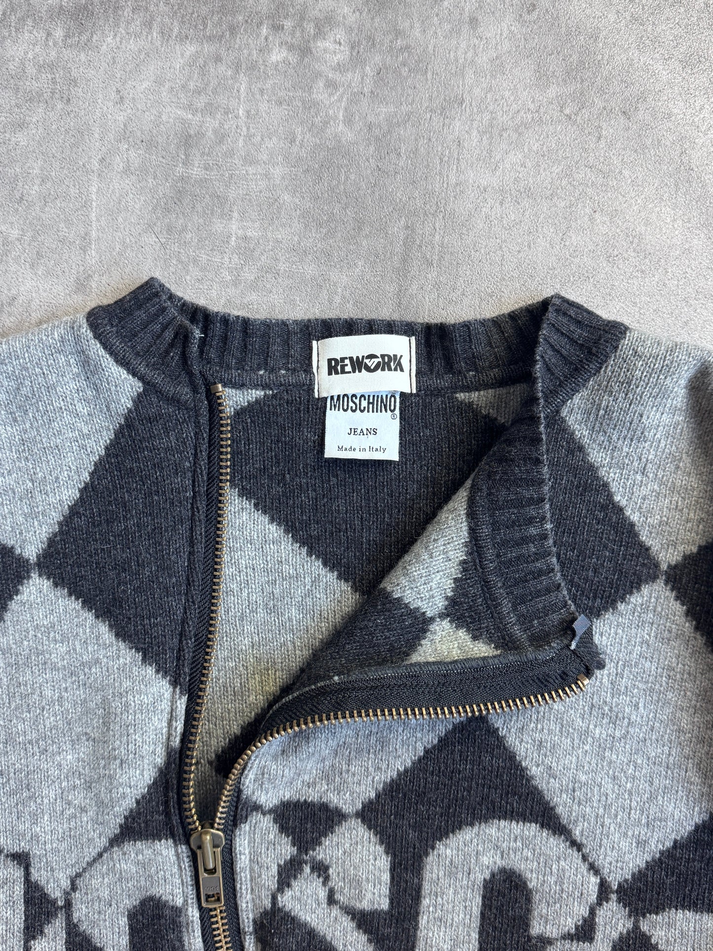 VT Rework: Moschino Jeans Asymmetric Zip Grey Wool Sweater