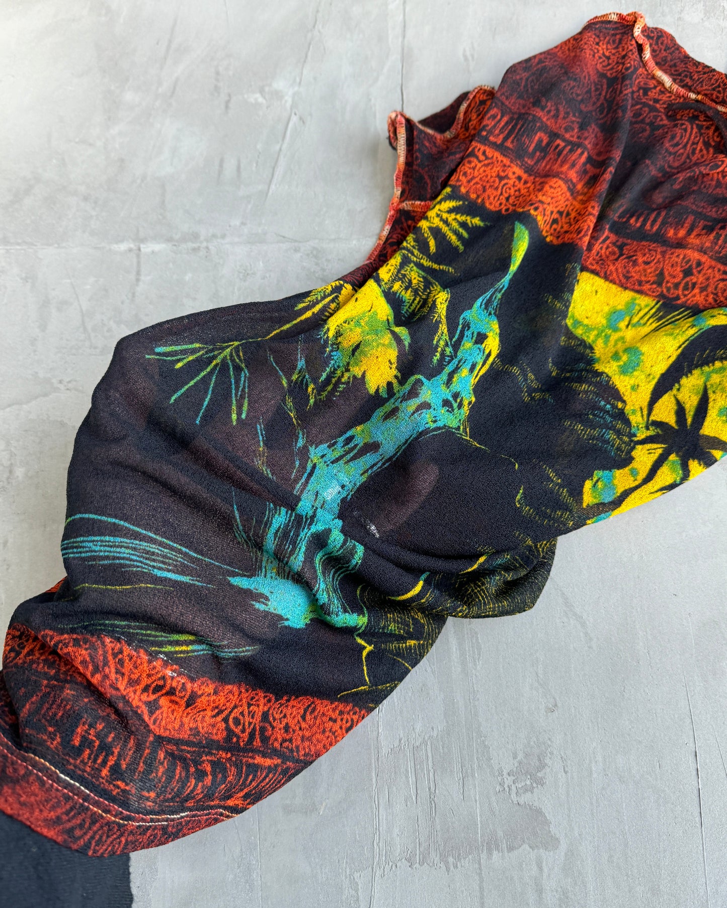 JEAN PAUL GAULTIER JPG 2000'S TROPICAL PRINT MESH TROUSER & TOP SET - S | Small, Multicoloured