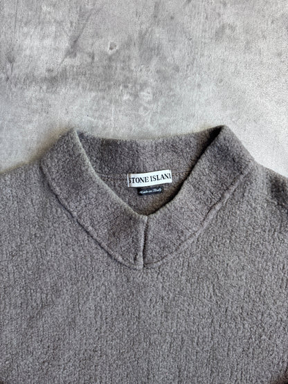 A/W 98' Stone Island Grey Lana Wool V Neck Sweater