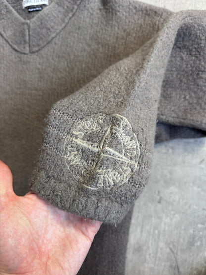 A/W 98' Stone Island Grey Lana Wool V Neck Sweater