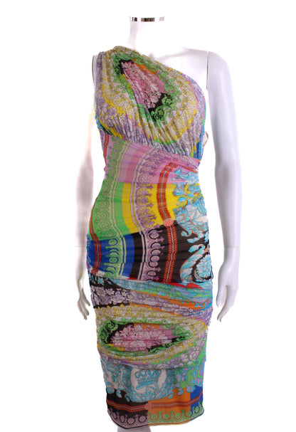 Versace Print One Shoulder Ruche Mini Dress Multi 38 | O/S, Multi