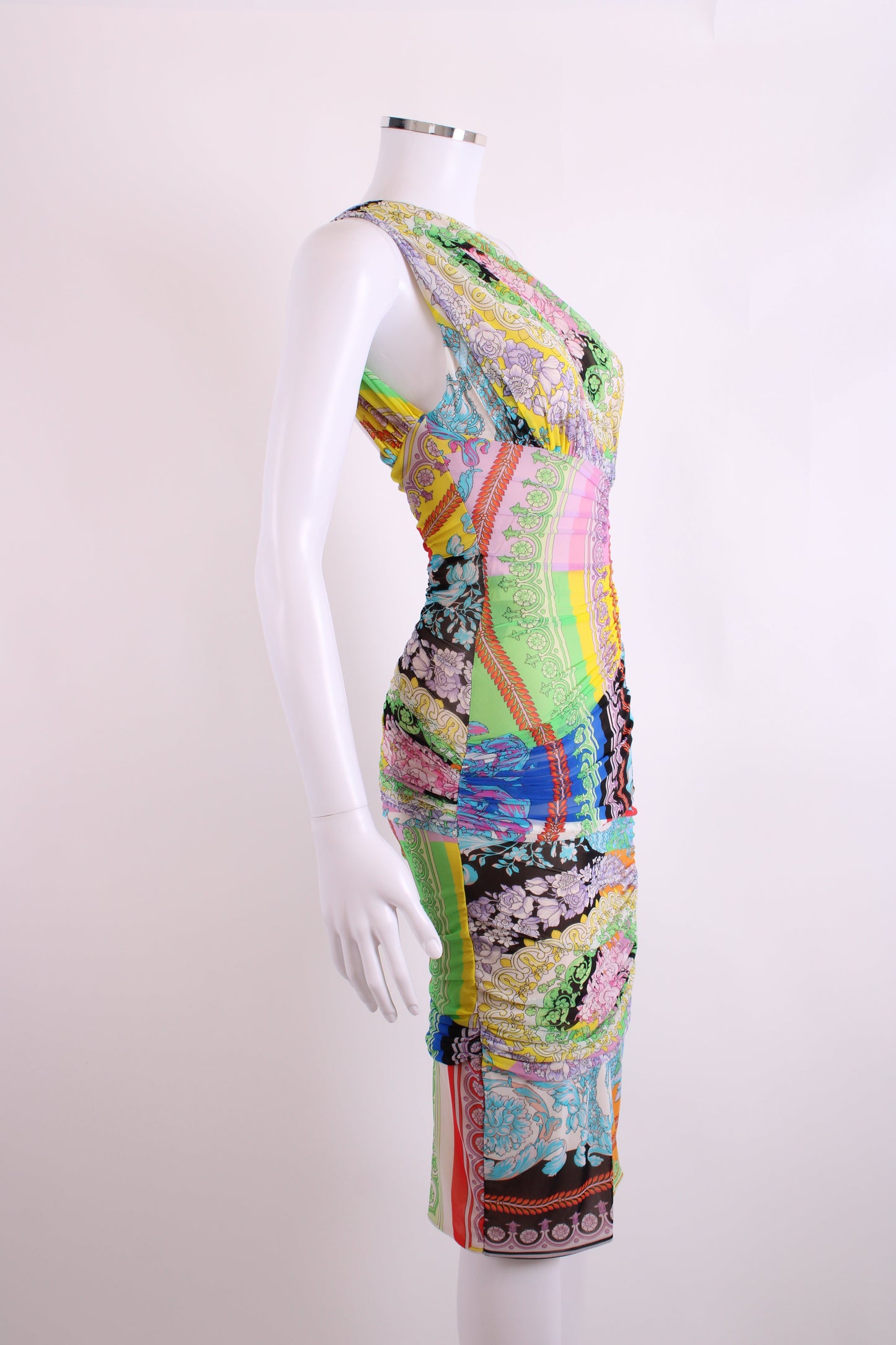 Versace Print One Shoulder Ruche Mini Dress Multi 38 | O/S, Multi