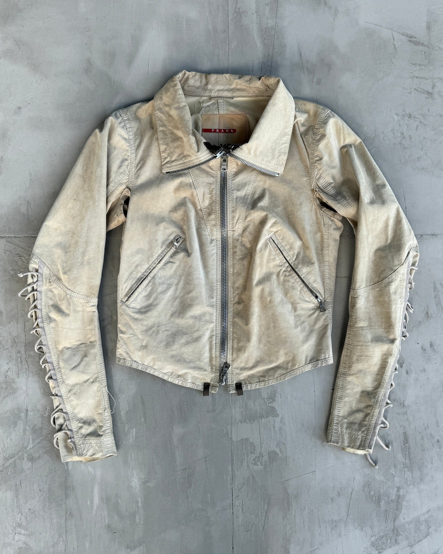 PRADA SPORT 2000'S SUEDE LACE UP JACKET - S | Small, Beige