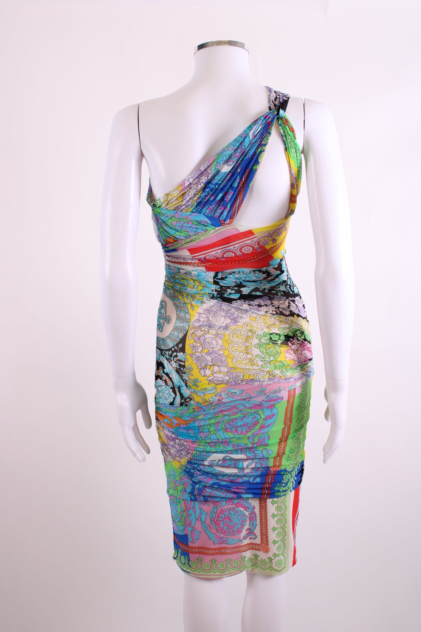 Versace Print One Shoulder Ruche Mini Dress Multi 38 | O/S, Multi