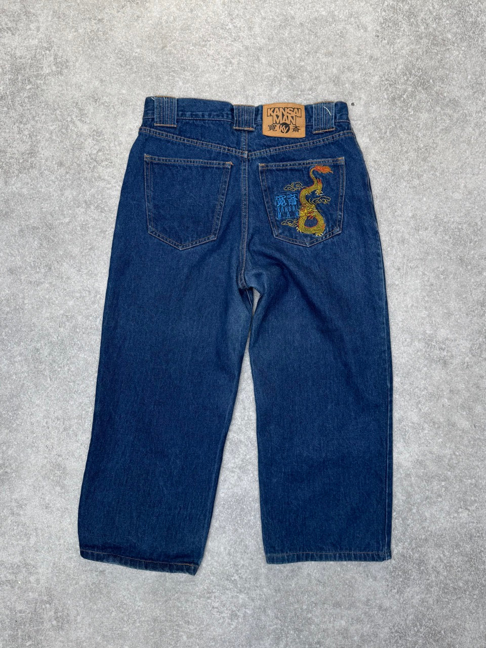 Kansai Man Dragon Embroidered Cropped Denim Jeans