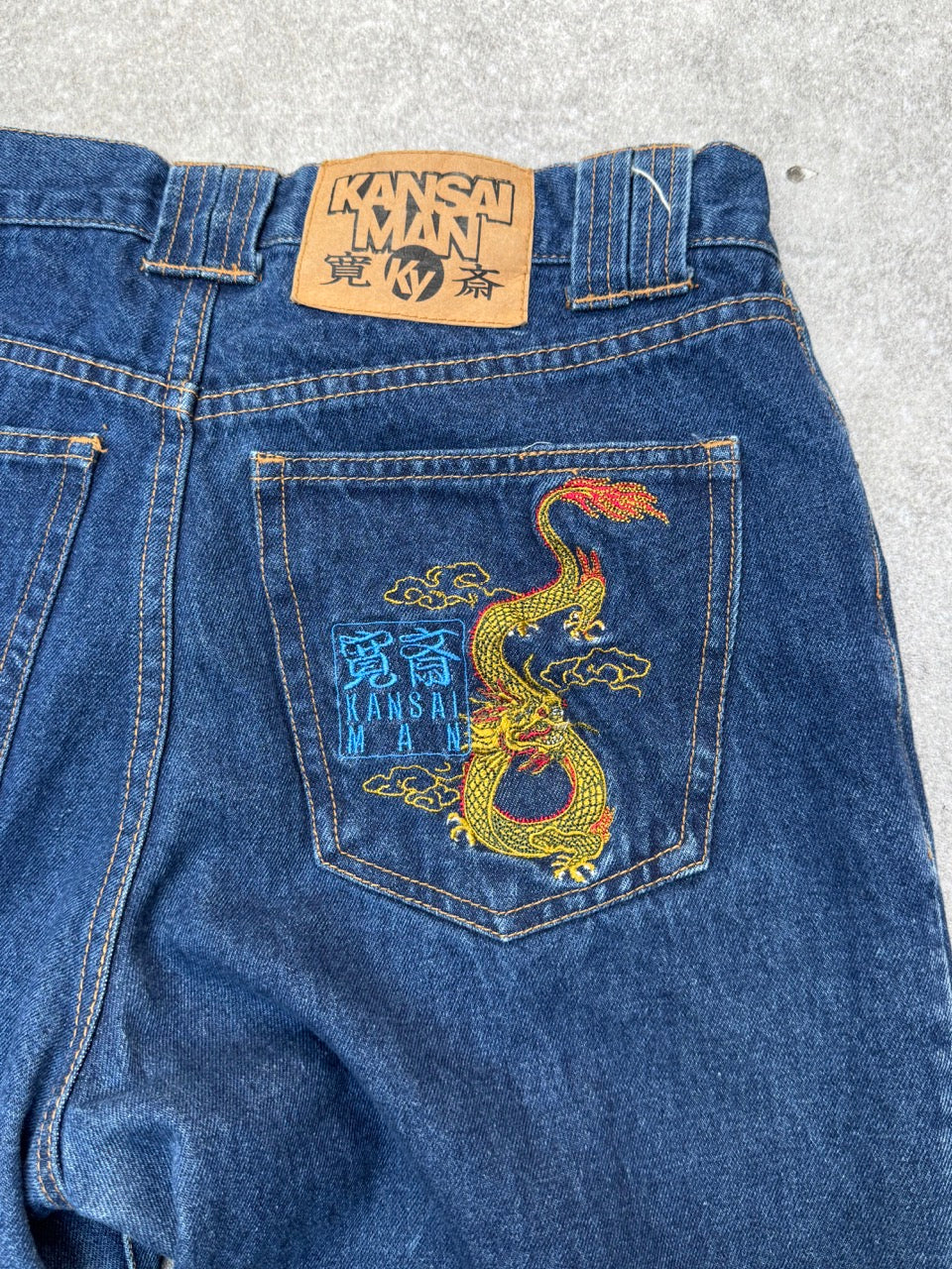 Kansai Man Dragon Embroidered Cropped Denim Jeans