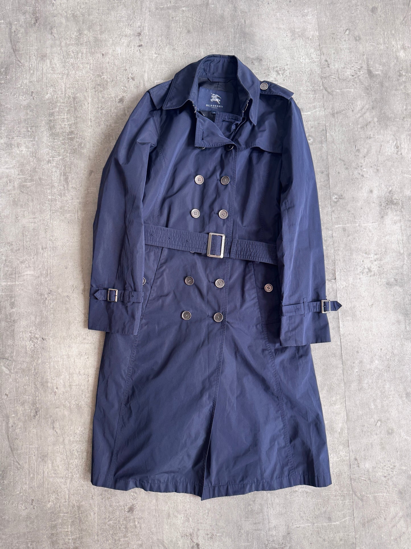 Burberry Double Breasted Navy Nylon Trench Coat