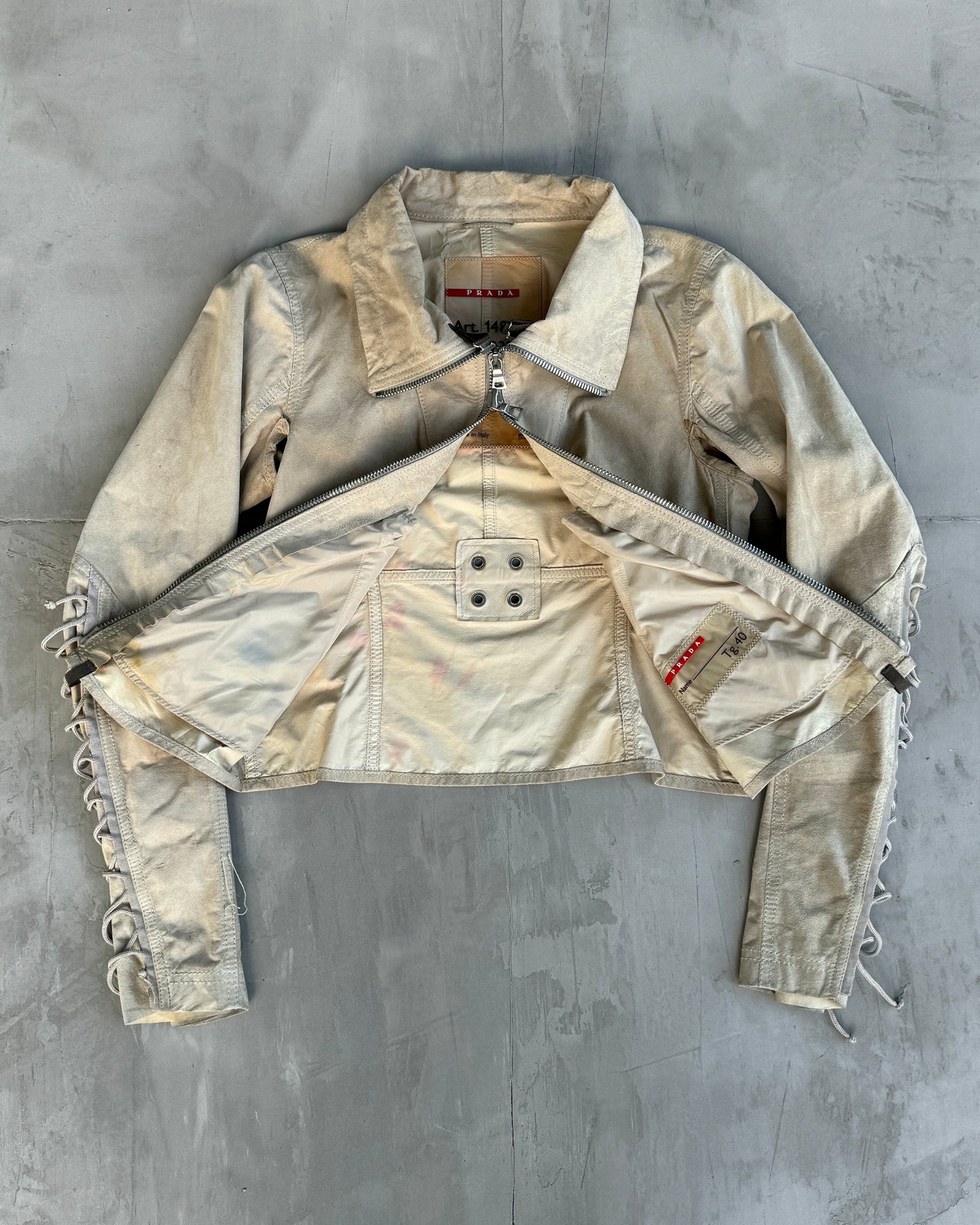PRADA SPORT 2000'S SUEDE LACE UP JACKET - S | Small, Beige