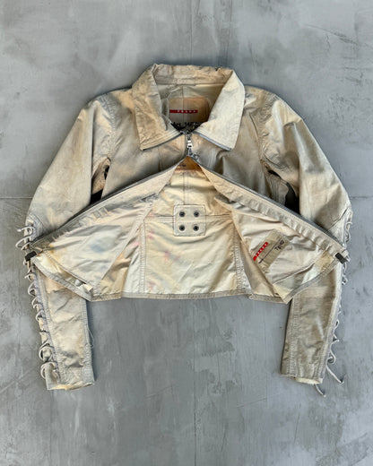 PRADA SPORT 2000'S SUEDE LACE UP JACKET - S | Small, Beige