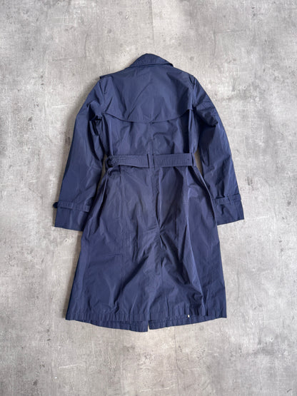 Burberry Double Breasted Navy Nylon Trench Coat