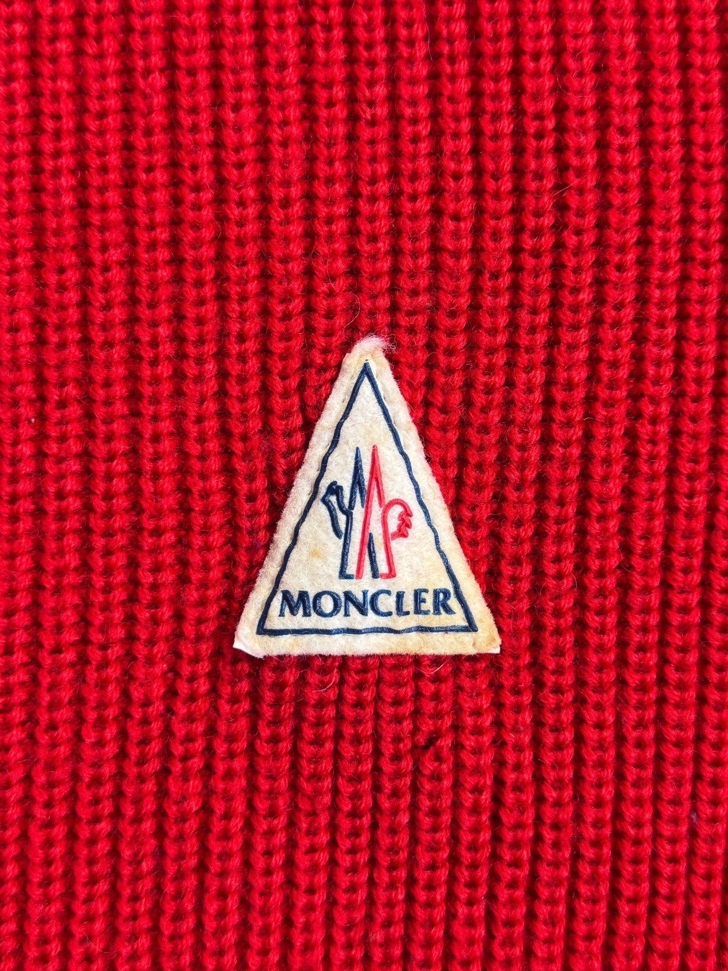 Moncler 80's Vintage Red Pure Wool Knit Crew Neck Sweater