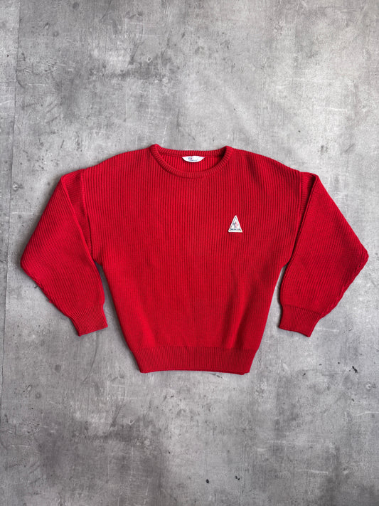Moncler 80's Vintage Red Pure Wool Knit Crew Neck Sweater