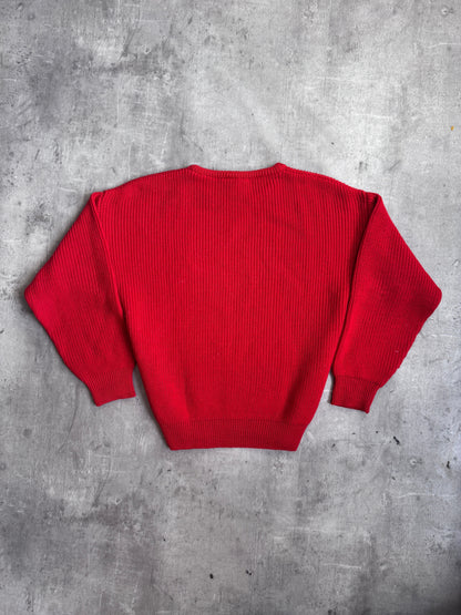 Moncler 80's Vintage Red Pure Wool Knit Crew Neck Sweater