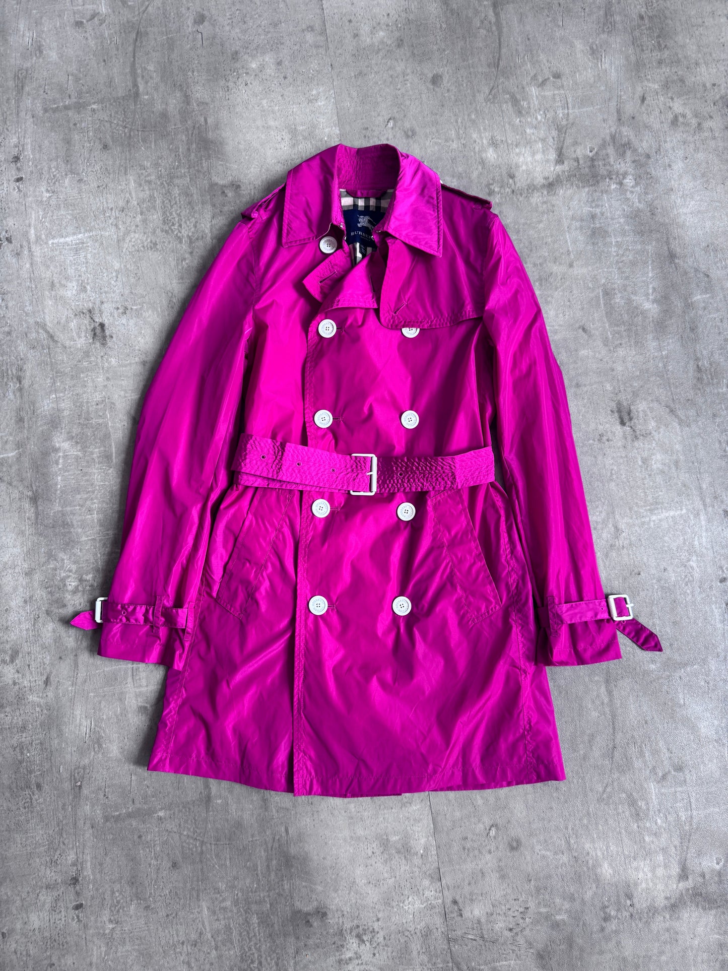 Burberry Double Breasted Fuchsia Trench