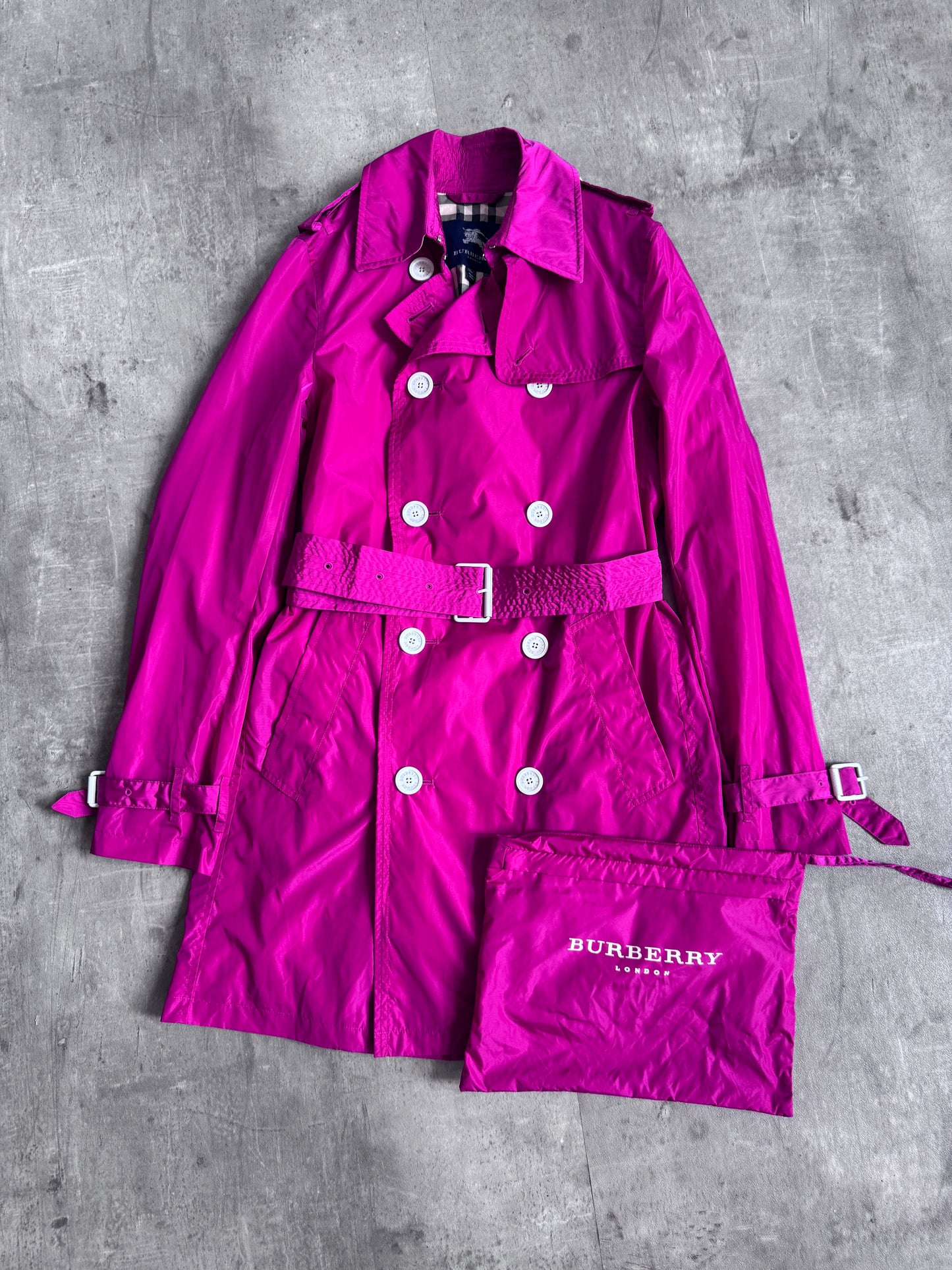Burberry Double Breasted Fuchsia Trench