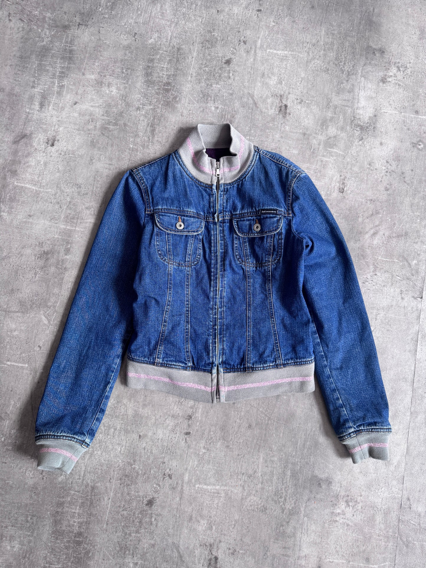 D&G Denim Varsity Style Cropped Bomber