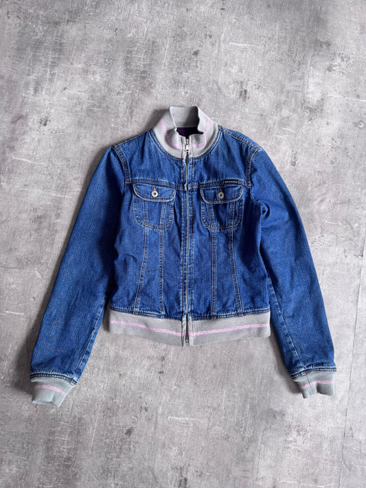 D&G Denim Varsity Style Cropped Bomber