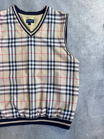Burberry Golf Beige Poly Nova Check Rib Knit Detailed Sweater Vest