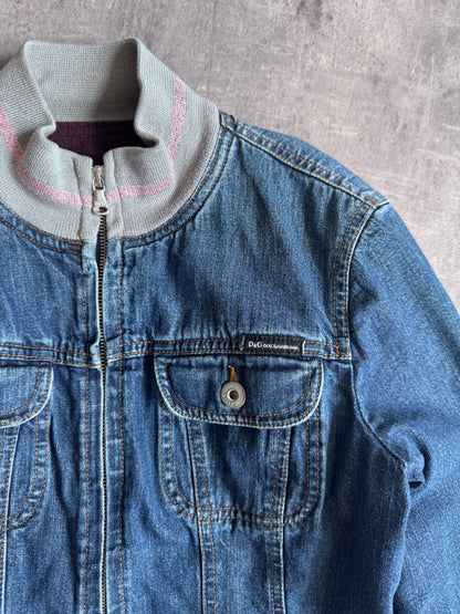 D&G Denim Varsity Style Cropped Bomber