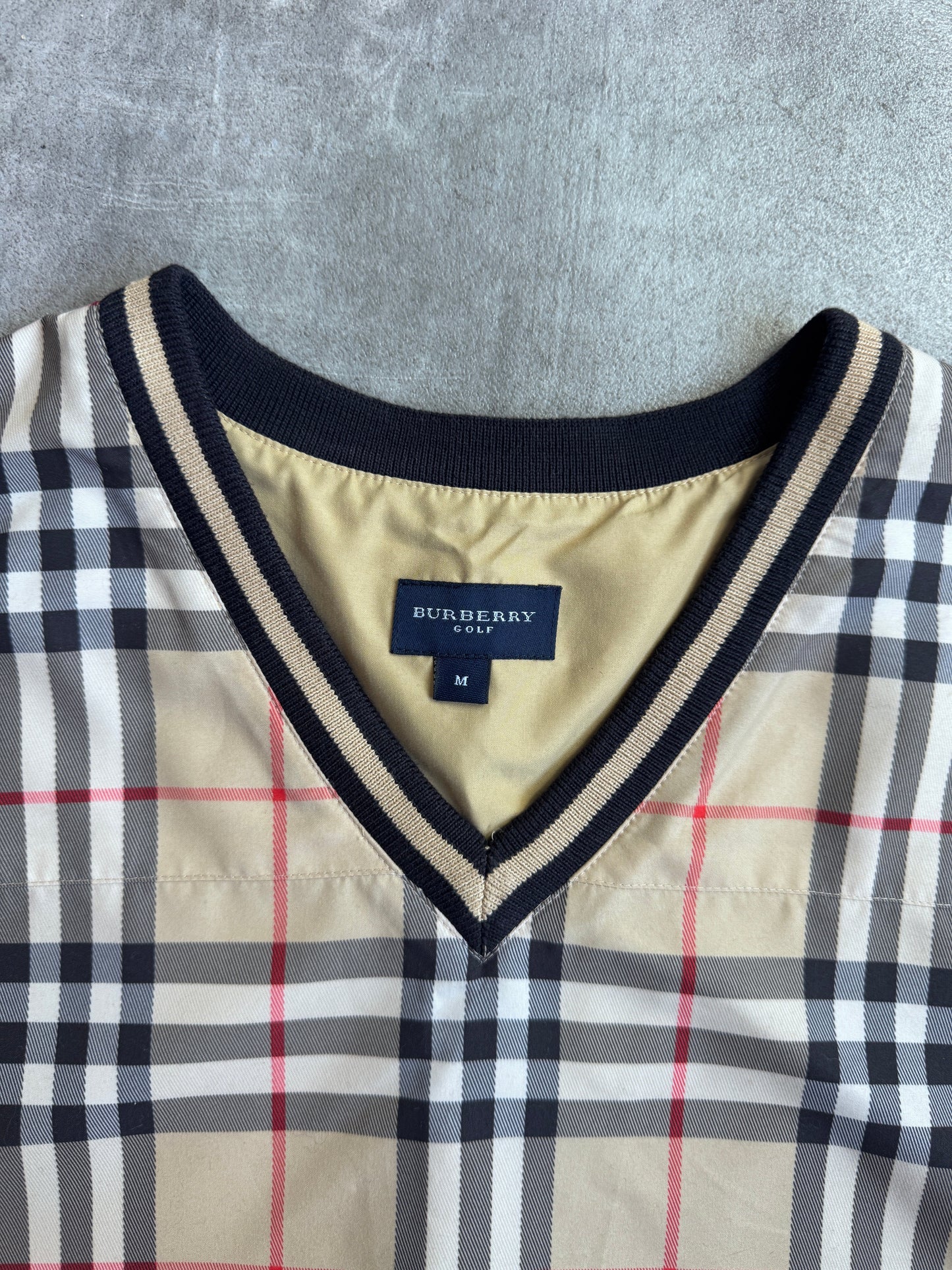 Burberry Golf Beige Poly Nova Check Rib Knit Detailed Sweater Vest