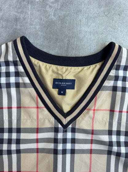 Burberry Golf Beige Poly Nova Check Rib Knit Detailed Sweater Vest