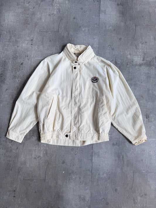 Burberry Logo Embroidered Cream Hooded Bomber Jacket