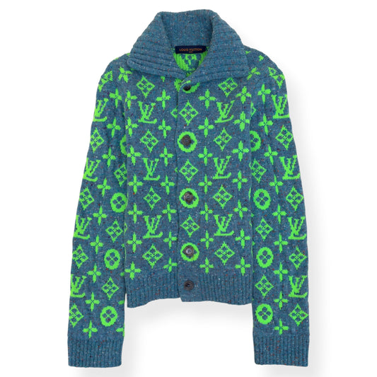 LOUIS VUITTON SS22 SIGNATURE MONOGRAM KNIT CARDIGAN GREEN / TURQUOISE M | Medium, Green