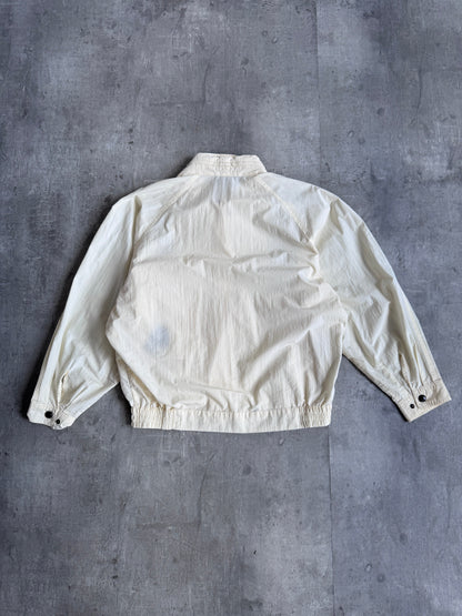 Burberry Logo Embroidered Cream Hooded Bomber Jacket