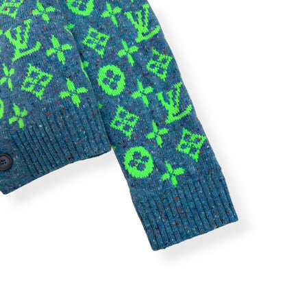 LOUIS VUITTON SS22 SIGNATURE MONOGRAM KNIT CARDIGAN GREEN / TURQUOISE M | Medium, Green