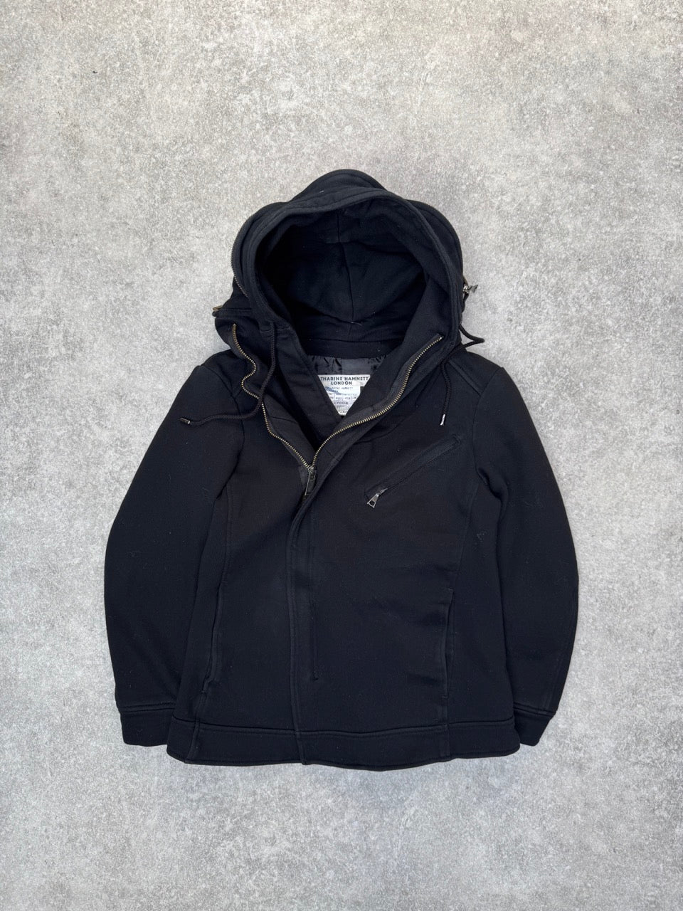 Katharine Hamnett Asymmetrical Black Hooded Sweater