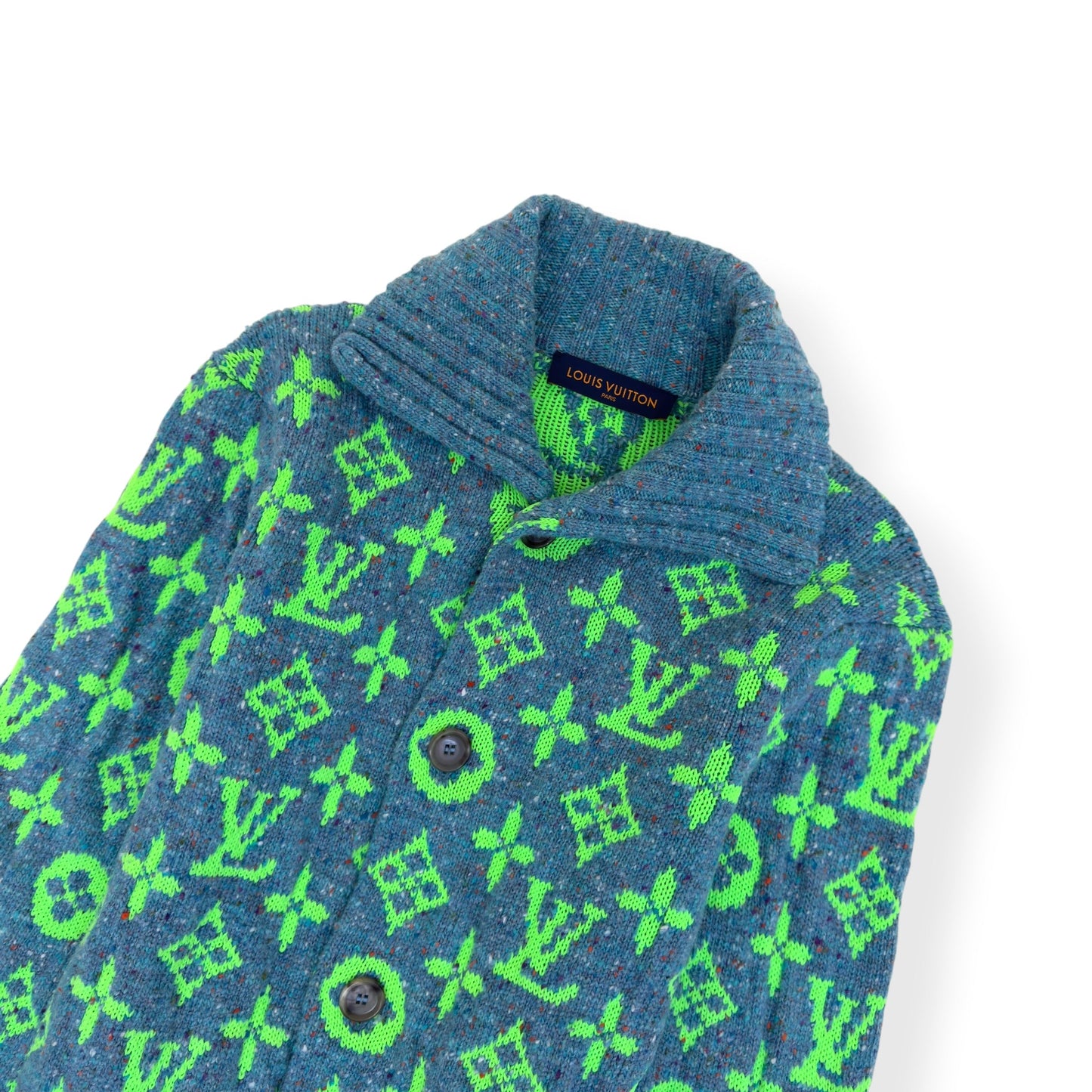 LOUIS VUITTON SS22 SIGNATURE MONOGRAM KNIT CARDIGAN GREEN / TURQUOISE M | Medium, Green